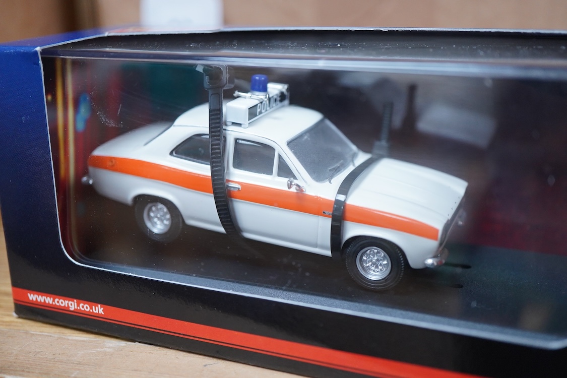 A collection of boxed diecast vehicles, mainly Police related, by Vanguards, Corgi, Cararama, etc. including a Brooklin Models white metal model of a 1972 Vauxhall Ventura (IPV04) in Huddersfield & District (West Yorkshi
